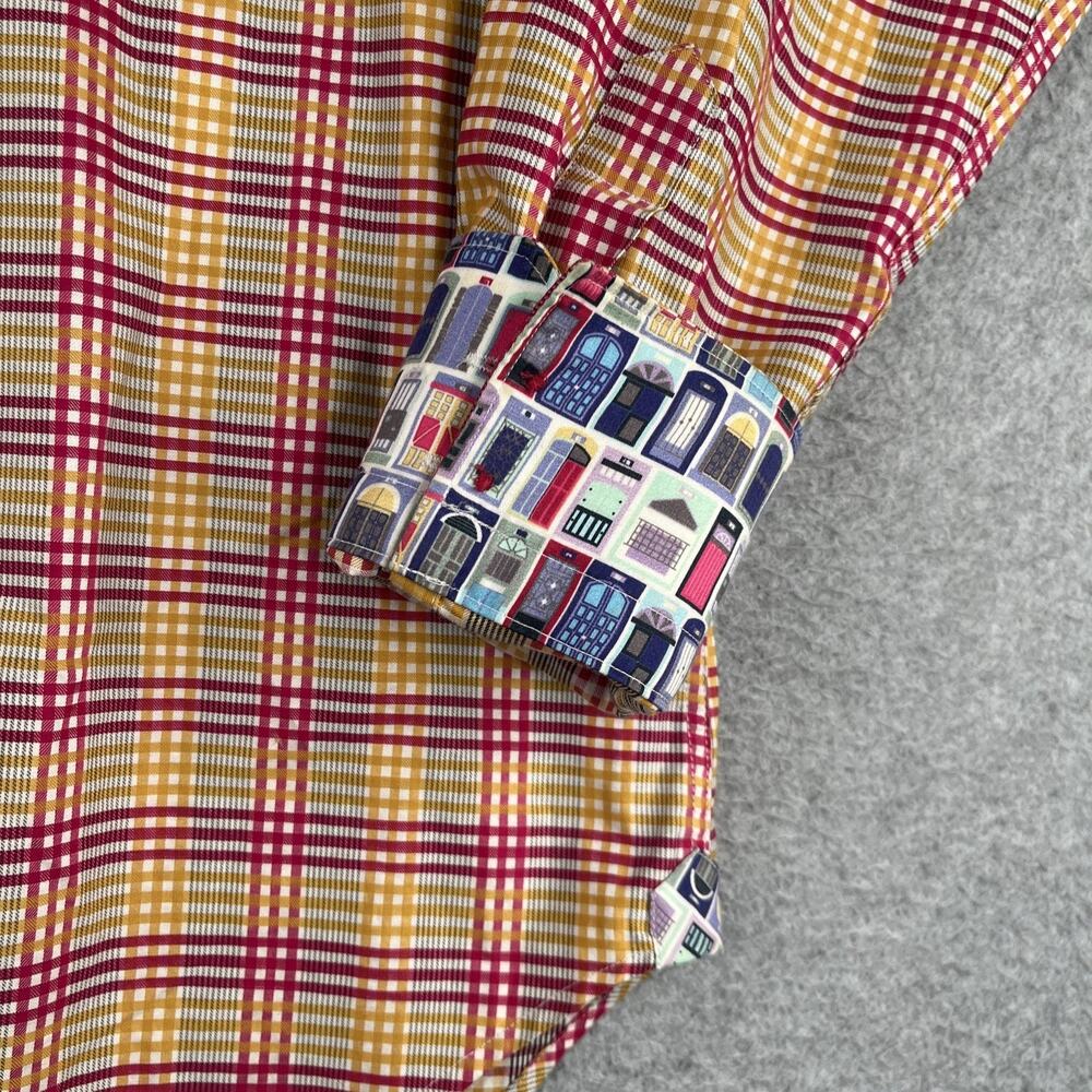 Robert Graham Colorful Plaid Shirt Flip Cuff Red Yellow Casual Classic Mens - Picture 2 of 11